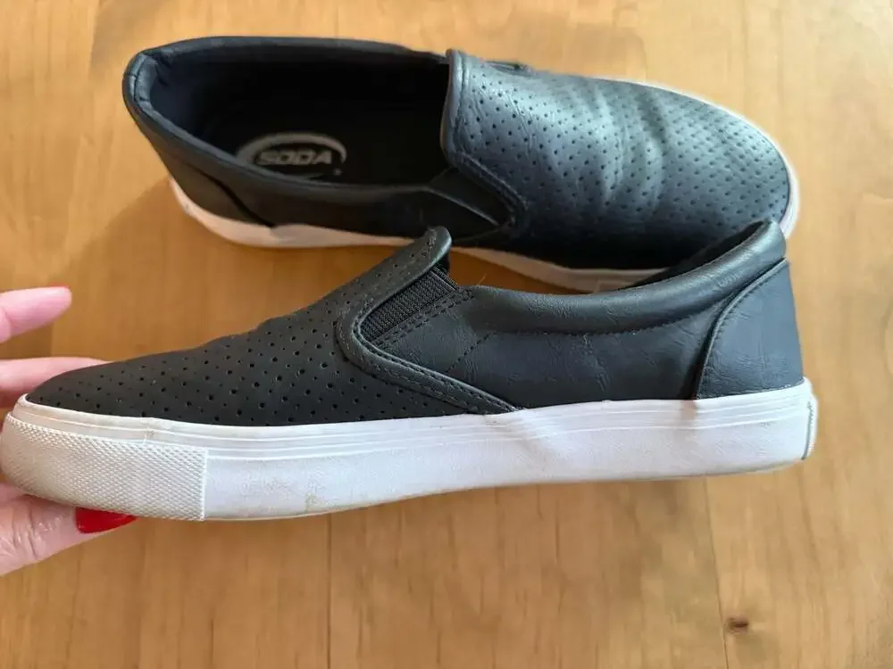 Soda Tracer Black Perforated Slip-On Sneakers 8.5
